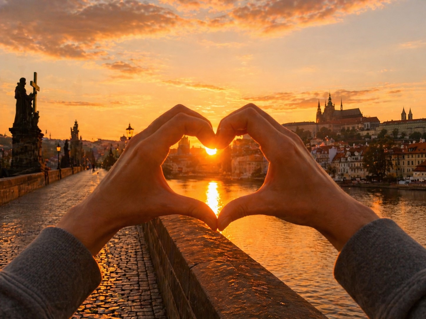 Klassenfahrt Prag - Karlsbrücke bei Sonnenuntergang