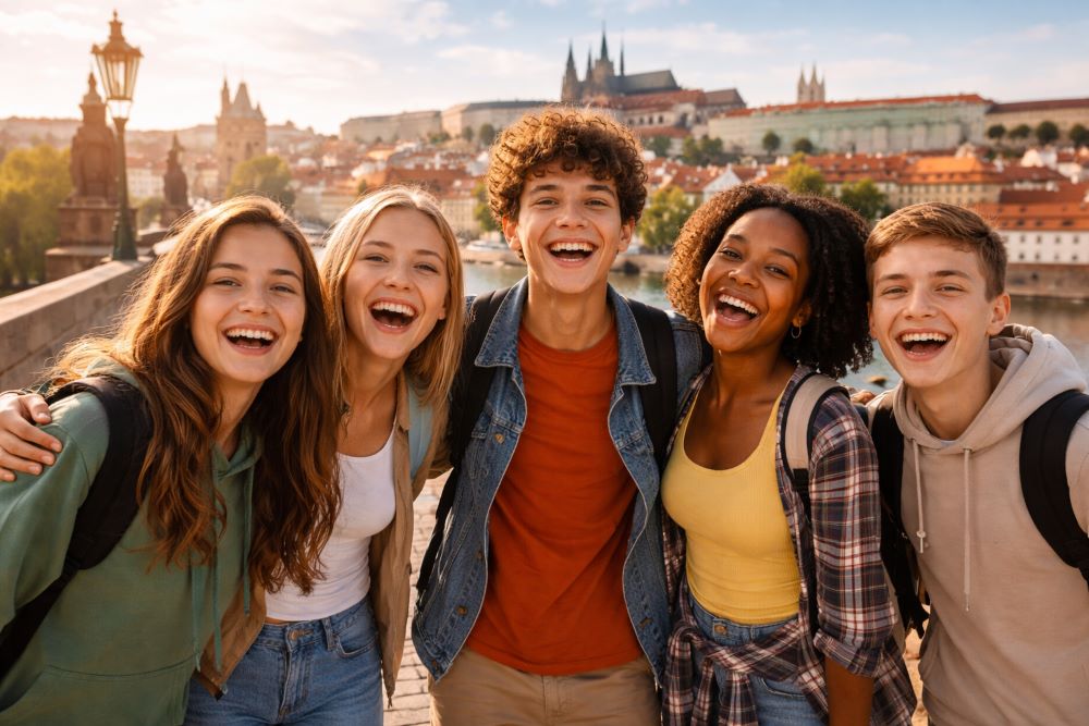 Klassenfahrt Prag - im Hintergrund die Prager Burg